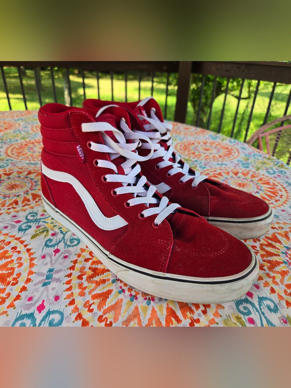 Vans Red and White High-Top Skate Sneakers Men's 11